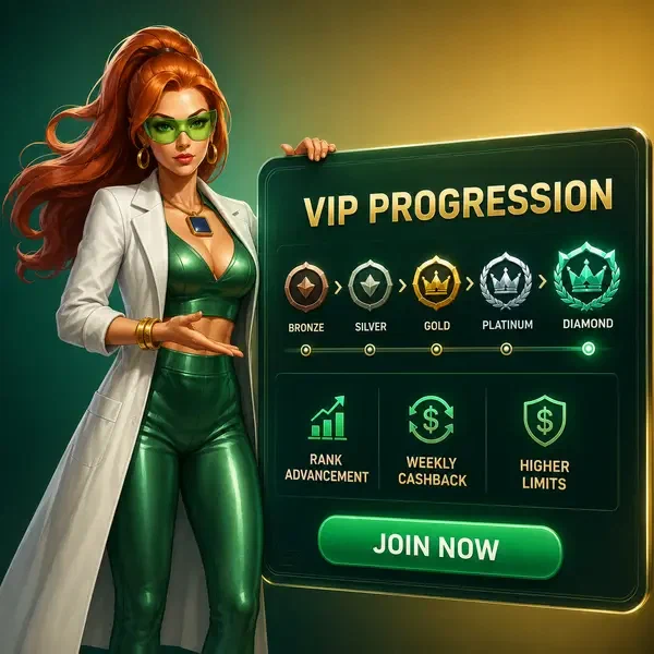 Gracz tworzący konto VIP w Boomzino Casino z świecącym panelem progresji rang