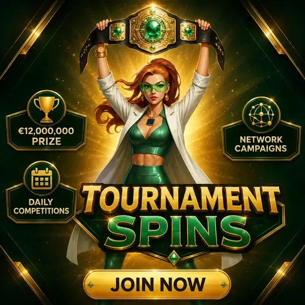 Atletyczna kobieta triumfalnie trzyma pas mistrzowski na arenie darmowych spinów Tournament and Network Campaign Spins