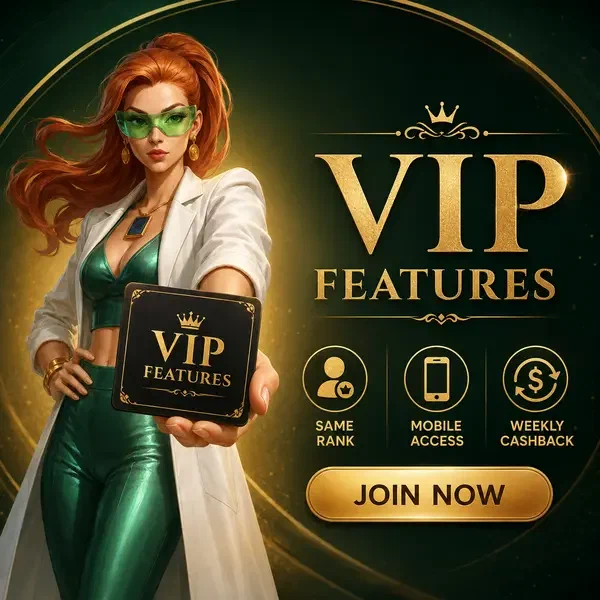 Elegancka kobieta prezentująca kartę premium VIP Features w luksusowym interfejsie aplikacji mobilnej